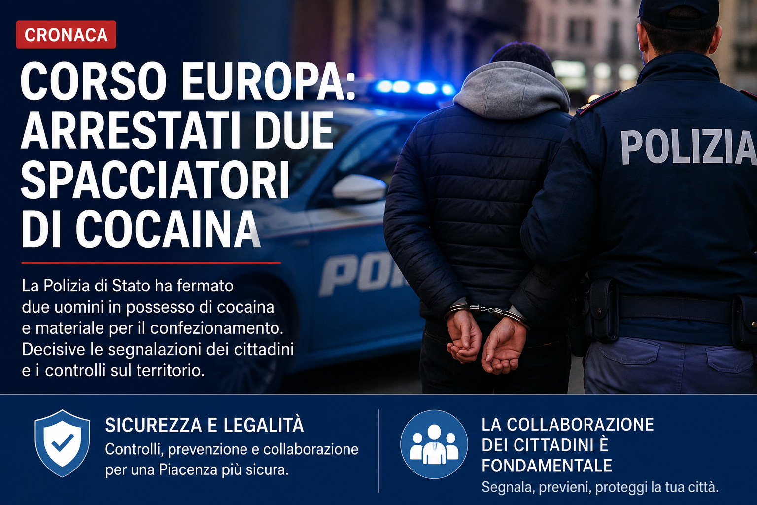 Illustrazione generata dall’IA sul tema dei controlli di Polizia e della sicurezza urbana a Piacenza